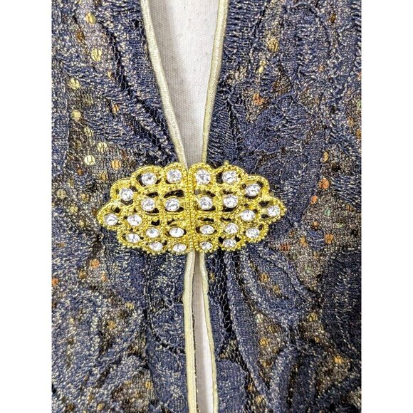 Vintage Womens Sheer Evening Jacket Plus 4XL Black Gold Sequin Rhinestone Clasp - Picture 5 of 8